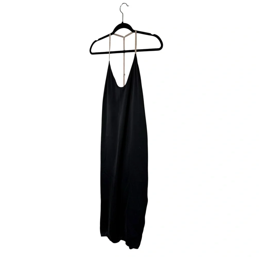Lunya 100% Washable Silk Slip Dress Racer Back Black Midi Nightgown Sleep Sleek - Picture 5 of 12